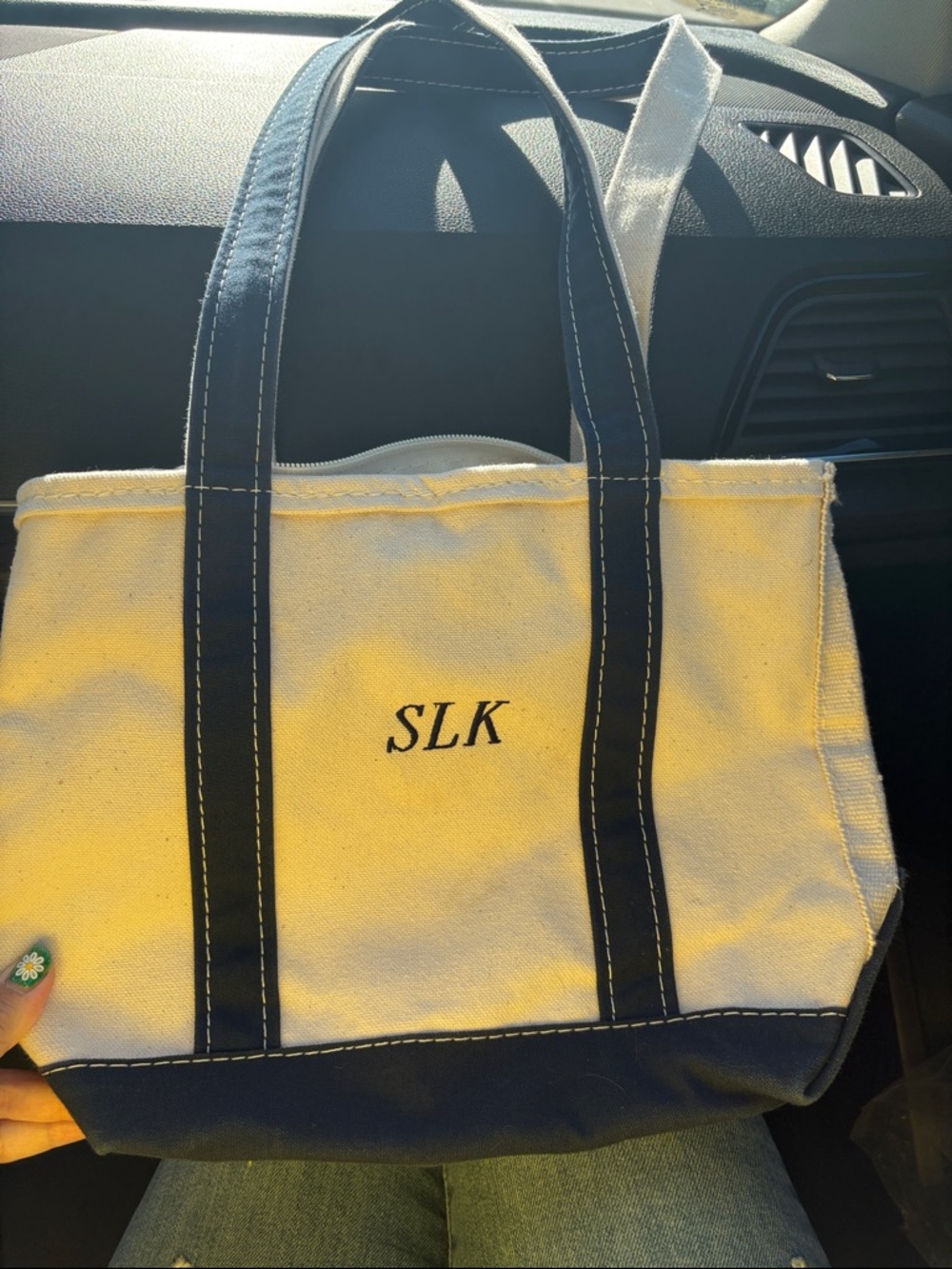 Vintage L.L.Bean boat & tote bag, zippered top, longer handles, monogrammed SLK